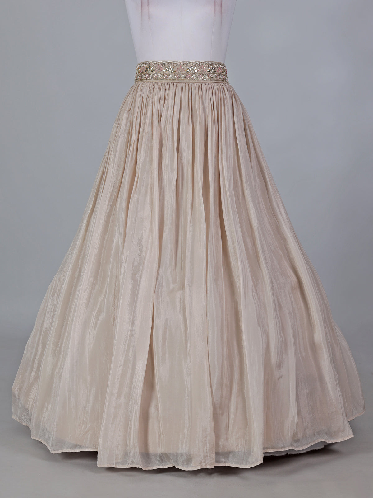 Beige reception wear lehenga choli in tissue silk