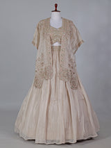 Beige reception wear lehenga choli in tissue silk