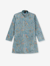 Stone blue floral printed boys kurta suit