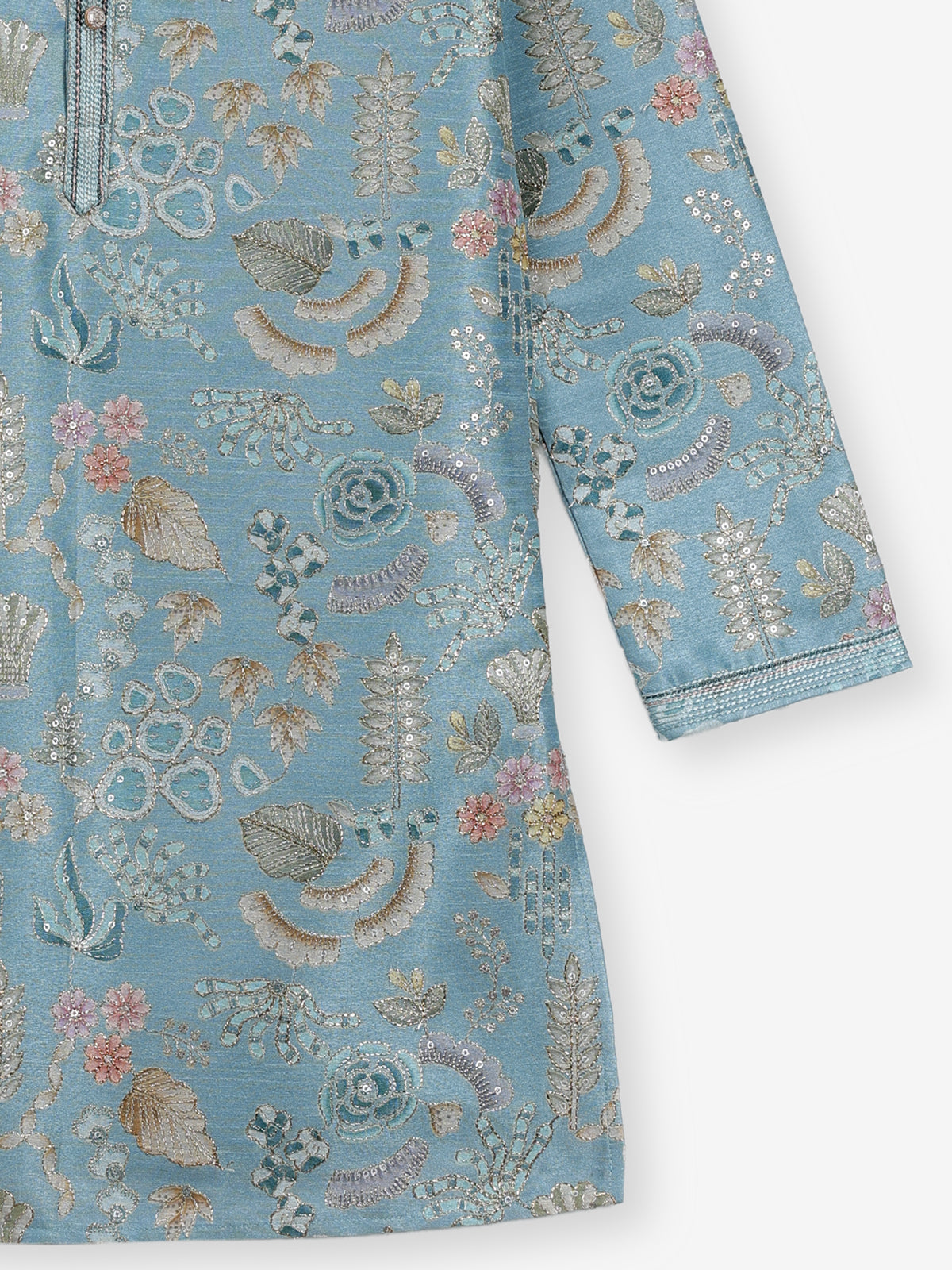 Stone blue floral printed boys kurta suit