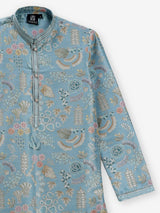 Stone blue floral printed boys kurta suit