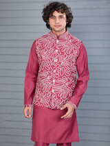 Onion pink silk aabla work waistcoat set