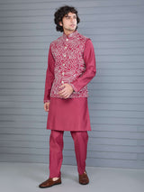 Onion pink silk aabla work waistcoat set