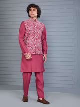 Onion pink silk aabla work waistcoat set