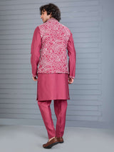 Onion pink silk aabla work waistcoat set