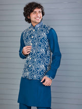 Rama blue silk waistcoat set for festival wear