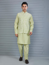 Pista green silk waistcoat set for festive