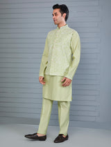 Pista green silk waistcoat set for festive