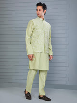Pista green silk waistcoat set for festive