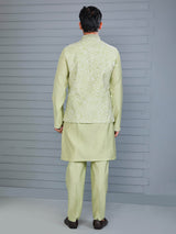 Pista green silk waistcoat set for festive