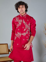 Magenta silk heavy embellished waistcoat set