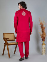 Magenta silk heavy embellished waistcoat set