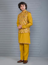 Mustard yellow silk festive waistcoat set