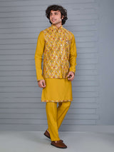 Mustard yellow silk festive waistcoat set