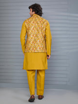 Mustard yellow silk festive waistcoat set