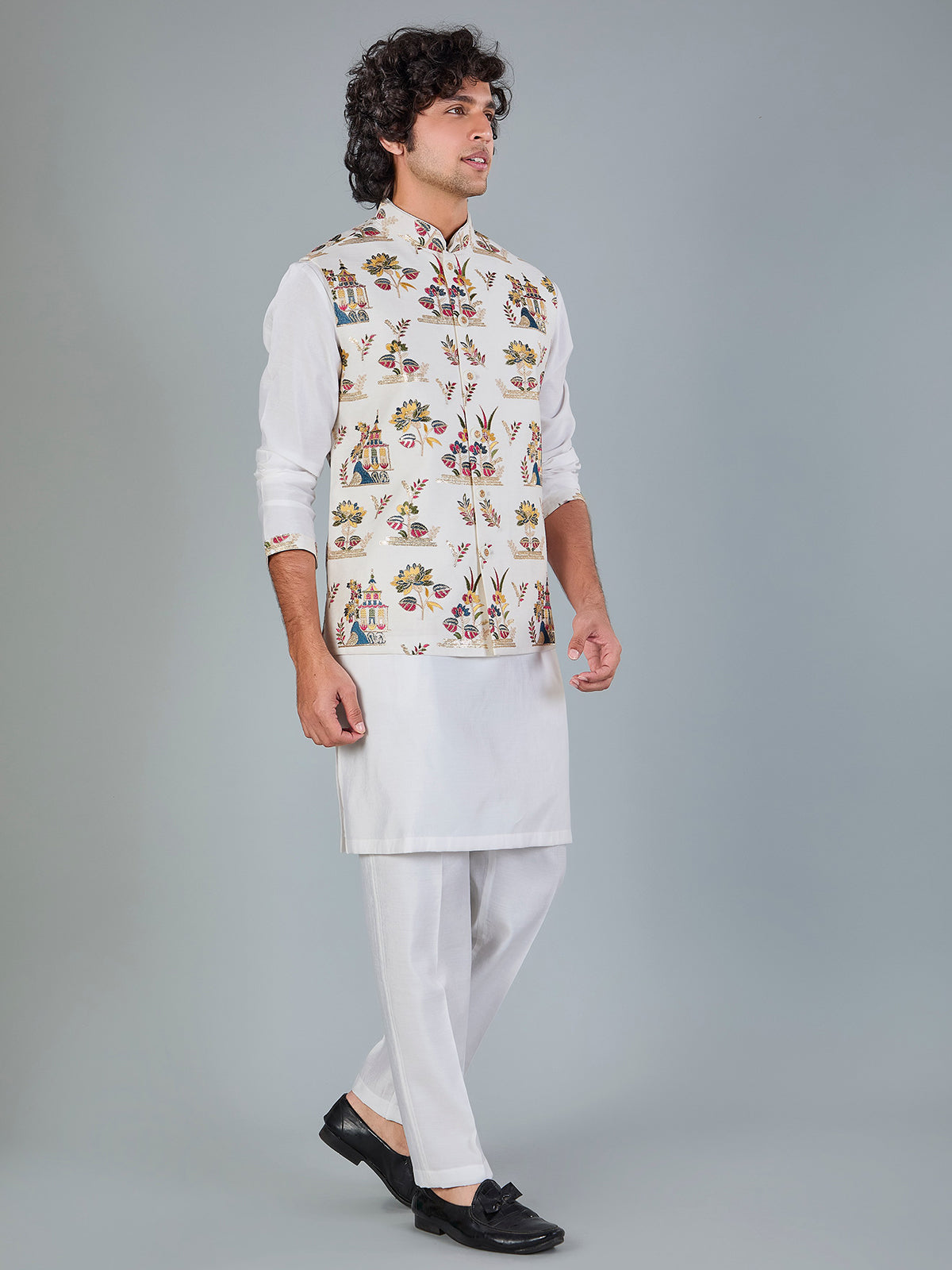 White silk reception wear waistcoat set