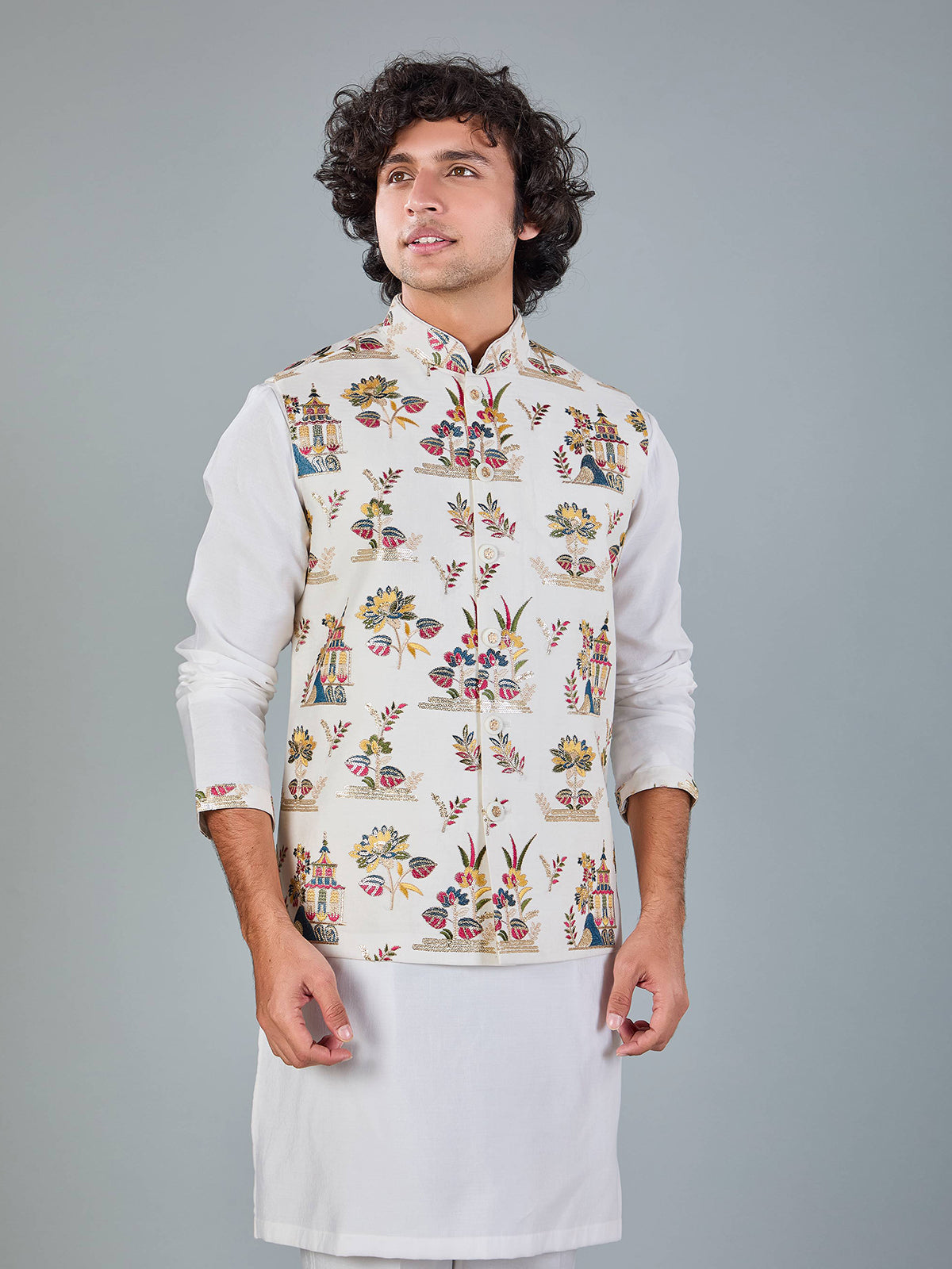 White silk reception wear waistcoat set