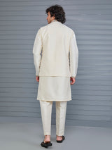 Cream silk embroidered work waistcoat set