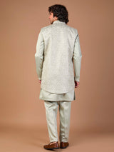 Pista green malai silk embroidered indowestern set ensemble