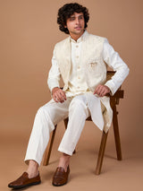Cream malai silk jacket style embroidered indowestern set