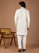Cream malai silk jacket style embroidered indowestern set