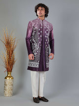 Pastel purple shaded velvet indowestern set