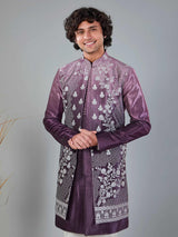 Pastel purple shaded velvet indowestern set
