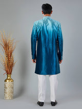 Blue shaded velvet thread embroidered indowestern set