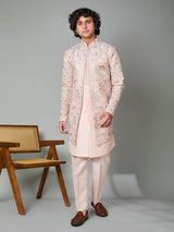 Light pink silk embroidered indowestern pant set