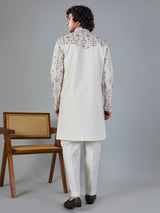Off white silk embroidered indowestern jacket set