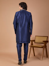 Navy silk jacket style embroidered indowestern set