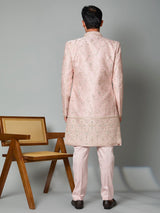 Light pink satin silk embroidered work indowestern set