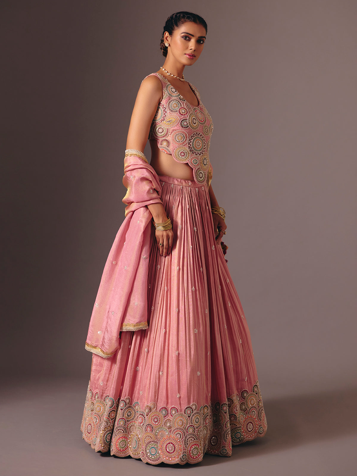 Pink silk designer lehenga choli for reception wear
