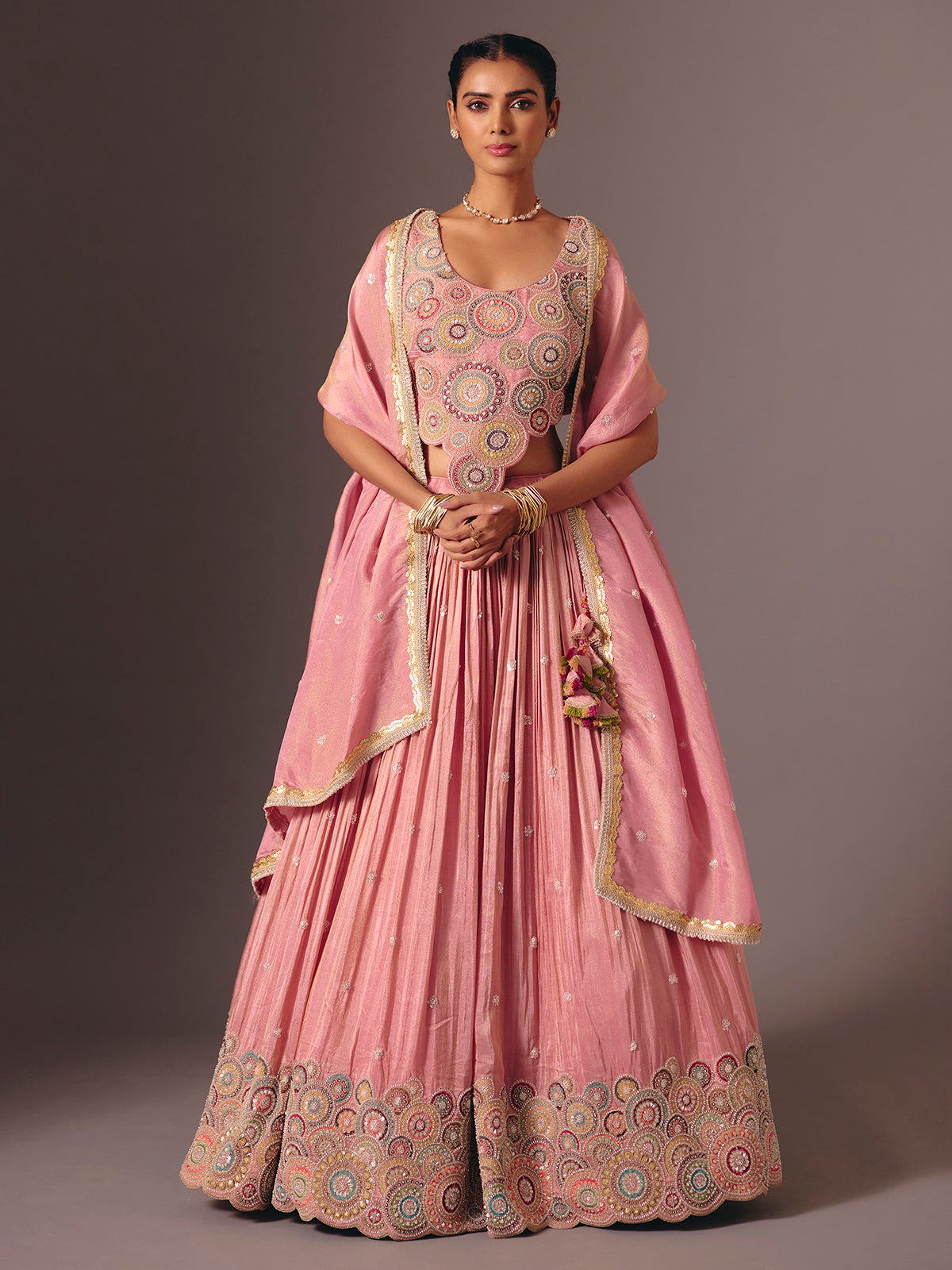 Pink silk designer lehenga choli for reception wear