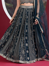 Rama blue designer lehenga choli With dupatta
