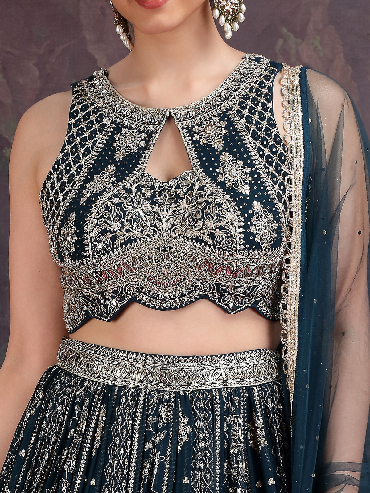 Rama blue designer lehenga choli With dupatta