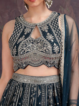 Rama blue designer lehenga choli With dupatta