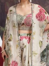 Off white floral jacket style designer palazzo suit