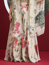 Off white floral jacket style designer palazzo suit