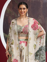 Off white floral jacket style designer palazzo suit