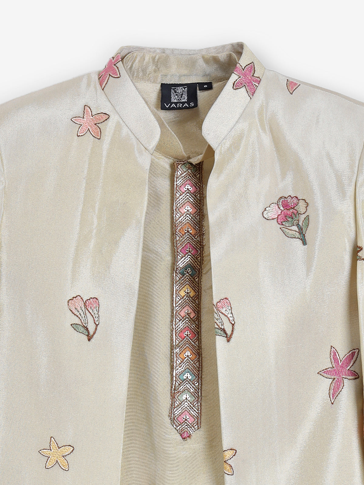 Cream silk embroidered indowestern for wedding wear