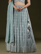 Mint blue diamond embellished georgette lehenga choli