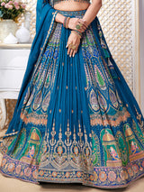 Blue colorful motif wedding wear lehenga choli