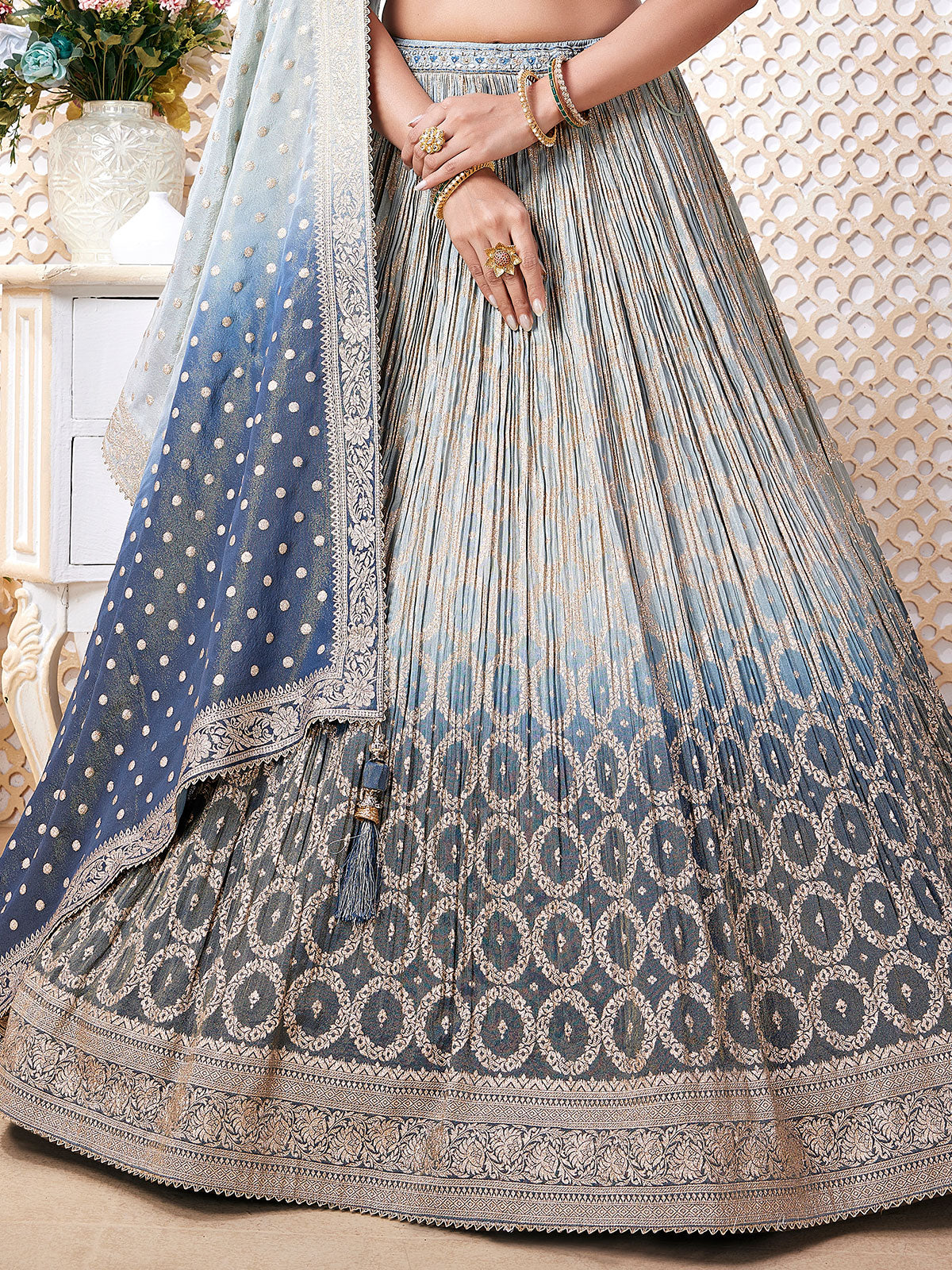 Shaded blue diamond work lehenga choli