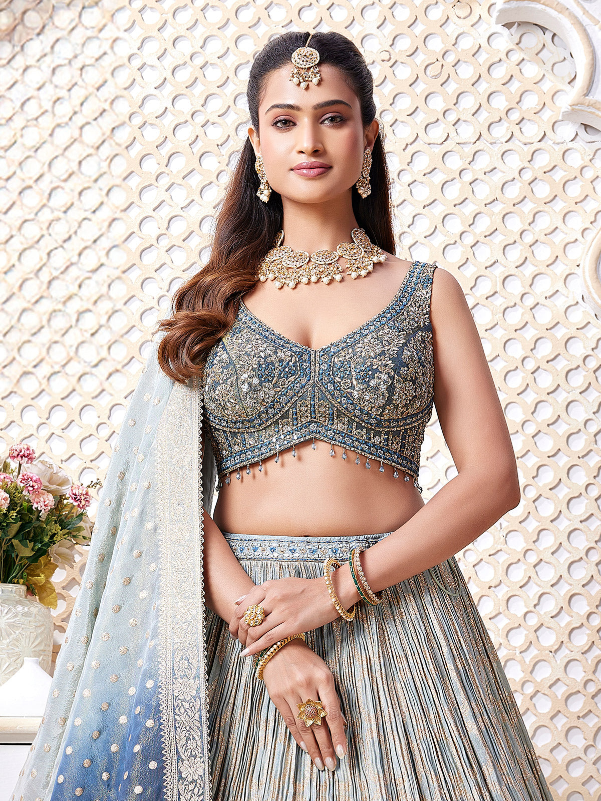 Shaded blue diamond work lehenga choli