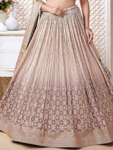 Beige and purple shaded zari work lehenga choli