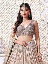 Beige and purple shaded zari work lehenga choli