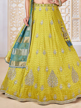 Lemon yellow zari embellished lehenga choli