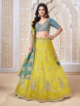 Lemon yellow zari embellished lehenga choli