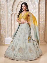 Mint blue zari work silk lehenga choli